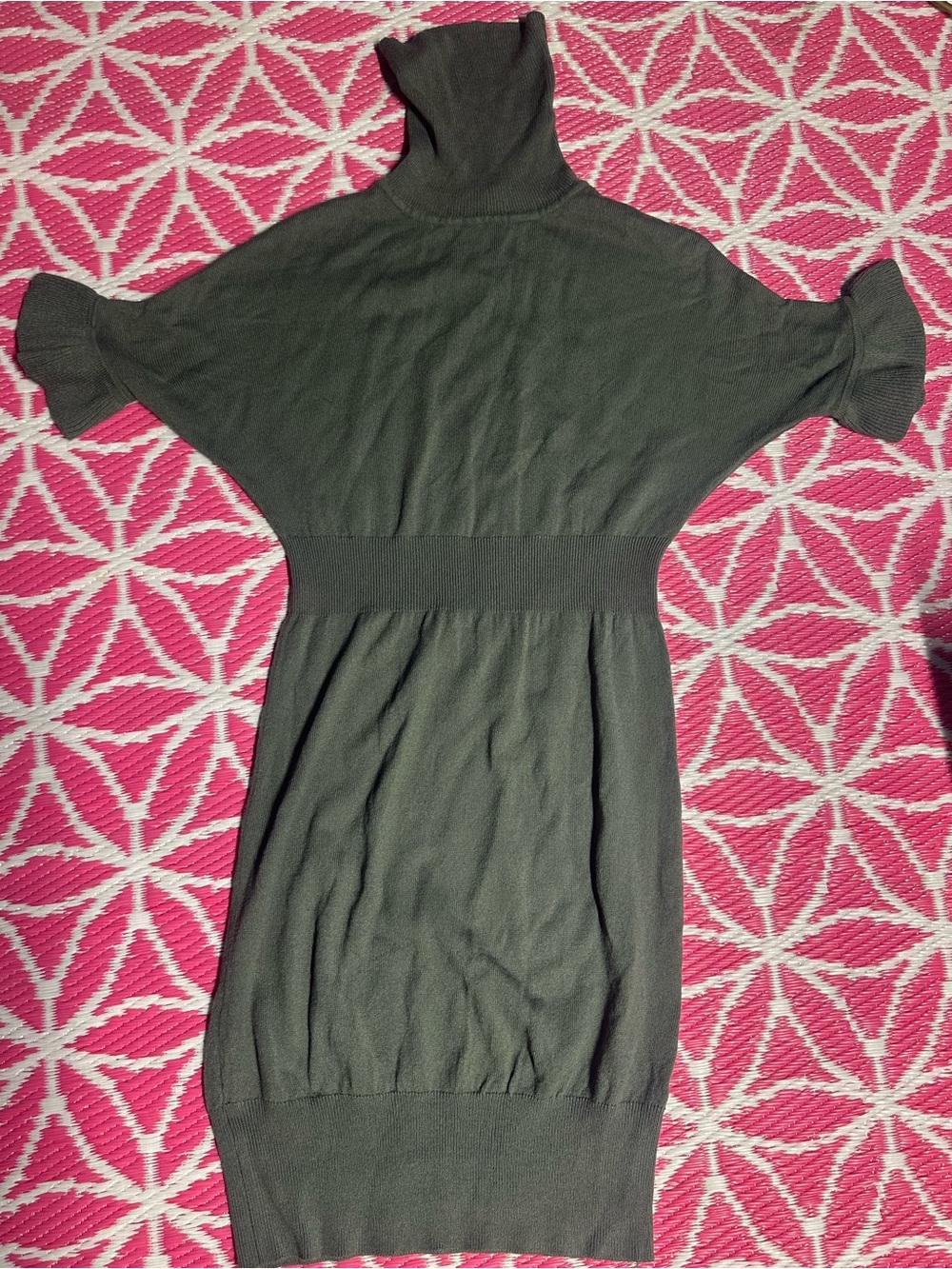 Derek Heart Women Green Turtleneck Sweater Dress Ruffle Sleeve Size S
